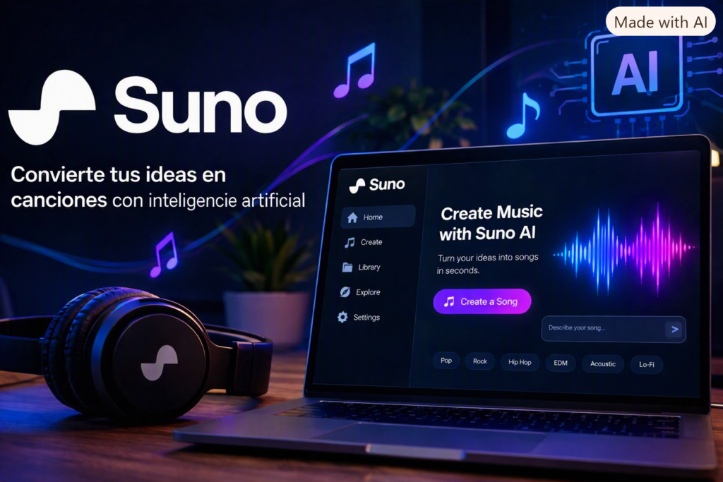 Suno AI, herramienta de inteligencia artificial para crear canciones y música a partir de texto
