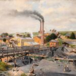 una demostracion grafica de una fabrica en la primera revolución industrial