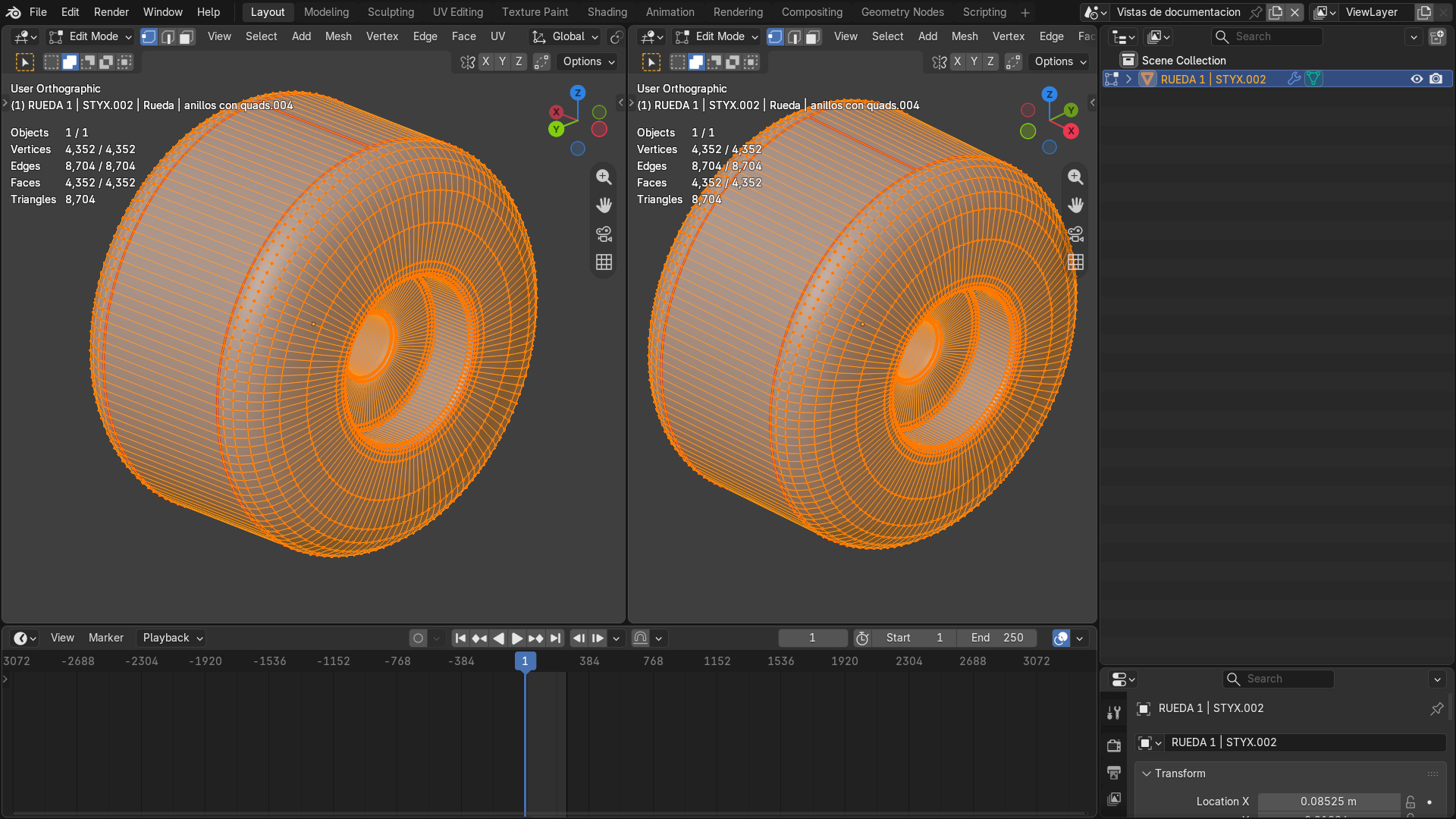 Geometría de una rueda STYX en modo edición.