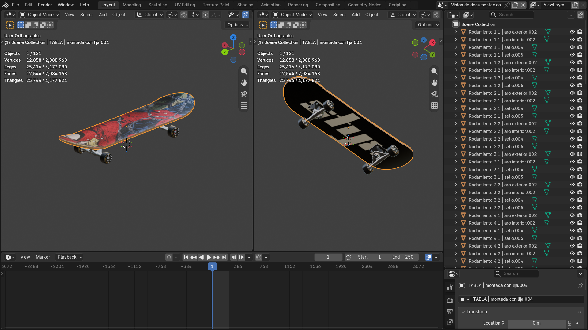 Tabla STYX ensamblada para la cinemática en Blender.