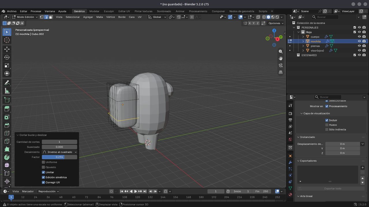 Mochila del tripulante de Among Us con cortes de bucle en Blender
