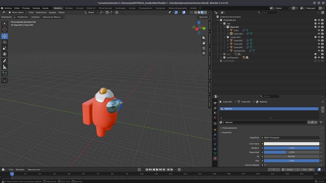 Tripulante rojo de Among Us con sombrero de huevo en Blender