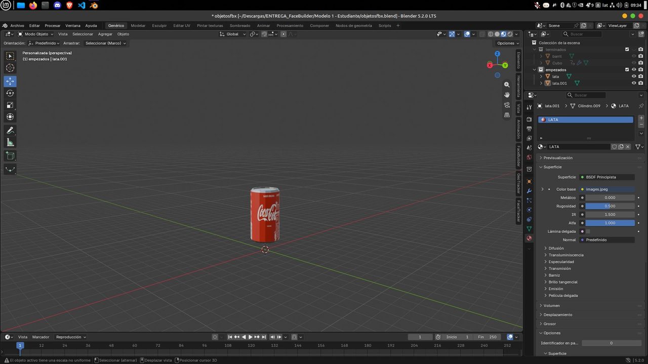 Lata con textura UV y tapas metálicas en Blender