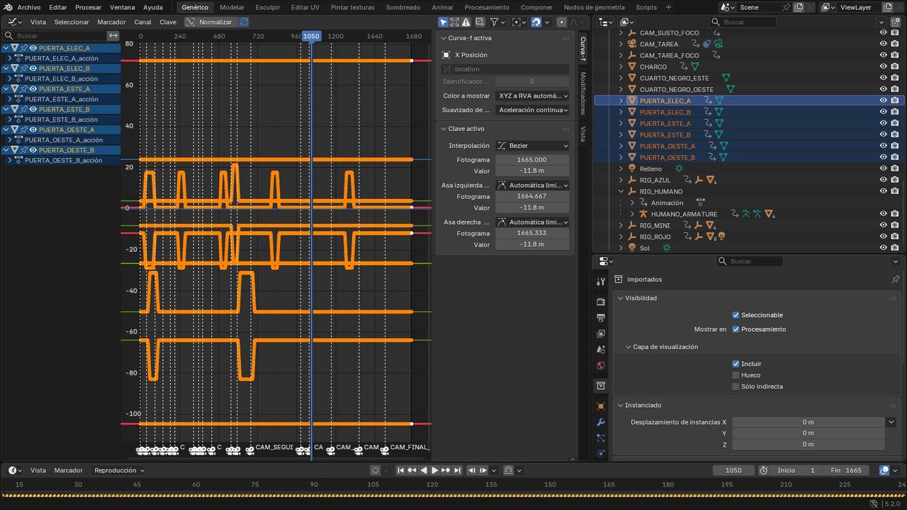 Curvas de animación de las puertas en Blender