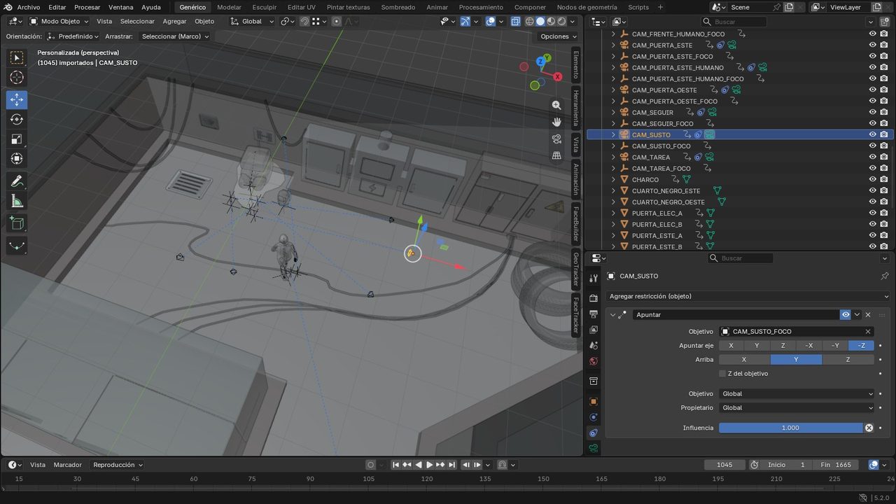 Cámara con restricción Track To en Blender