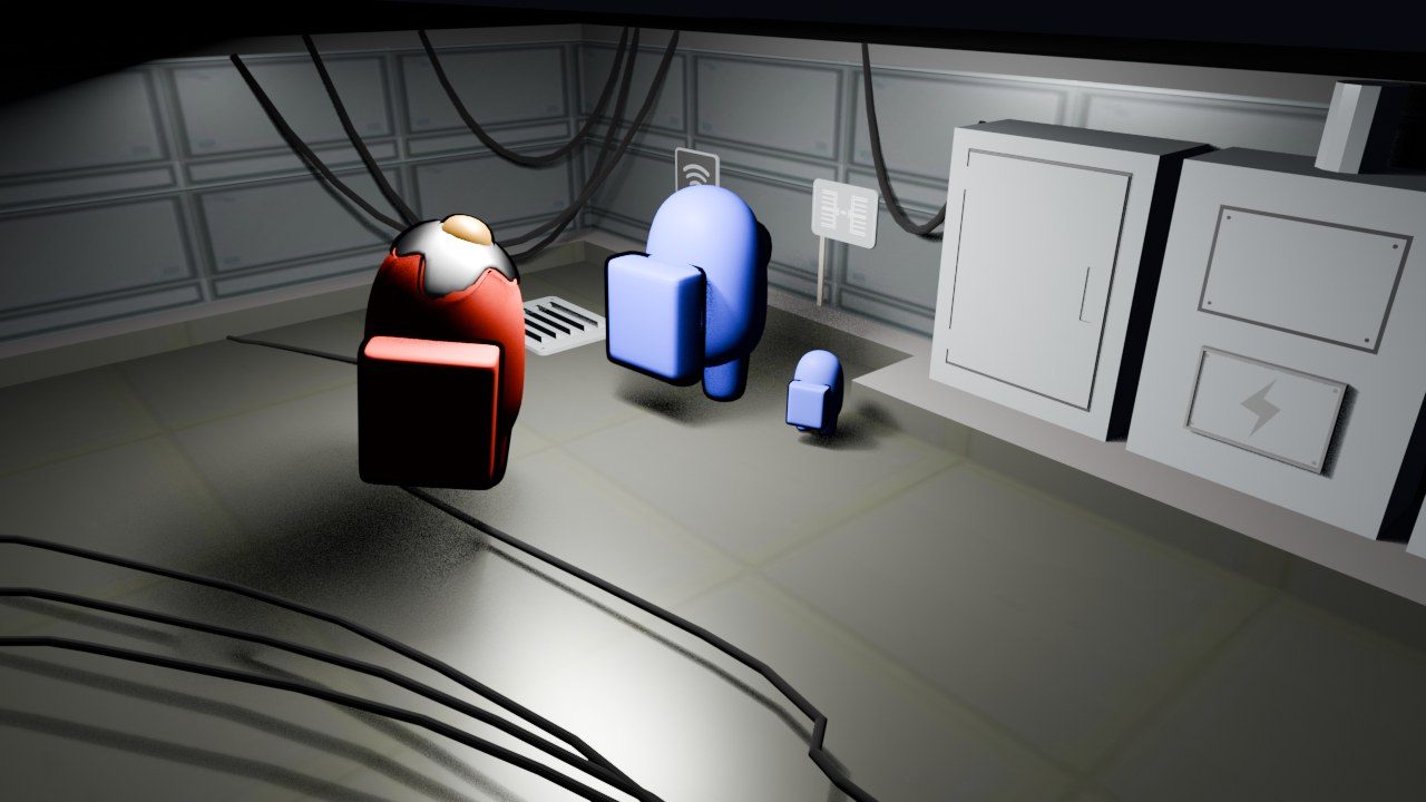 Render con luz de área en Blender del escenario de Among Us