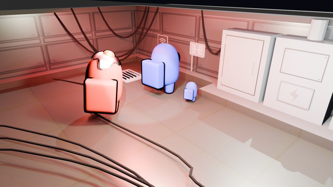 Render con todas las luces en Blender del escenario de Among Us