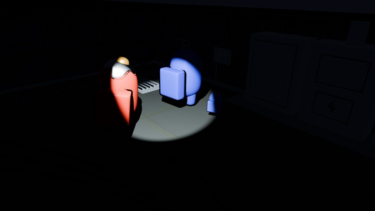 Render con foco sobre el tripulante rojo de Among Us en Blender