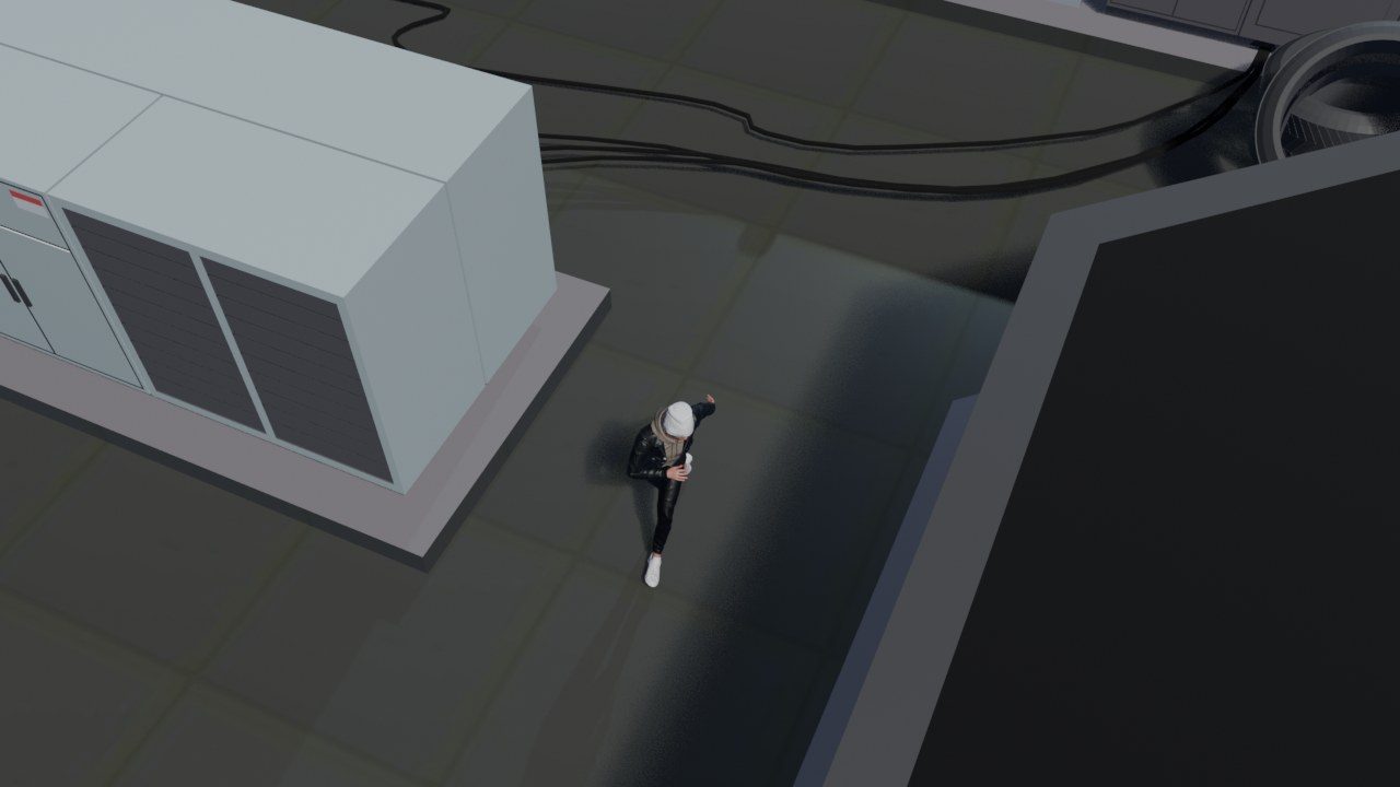 Mi avatar huye corriendo en la cinemática de Among Us en Blender