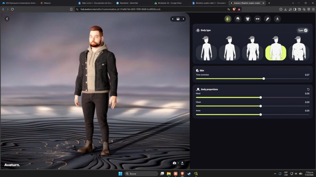 Avatar personal creado en Avaturn para la cinemática en Blender