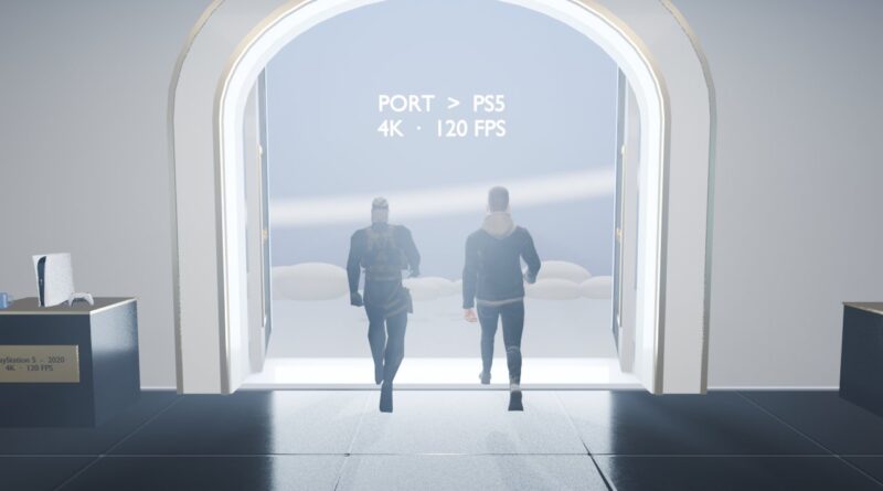 Cinemática en Blender: personajes escapan por las puertas del museo hacia el mundo PS5