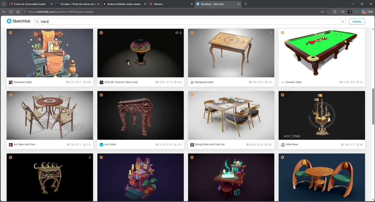 Búsqueda de modelos descargables en Sketchfab