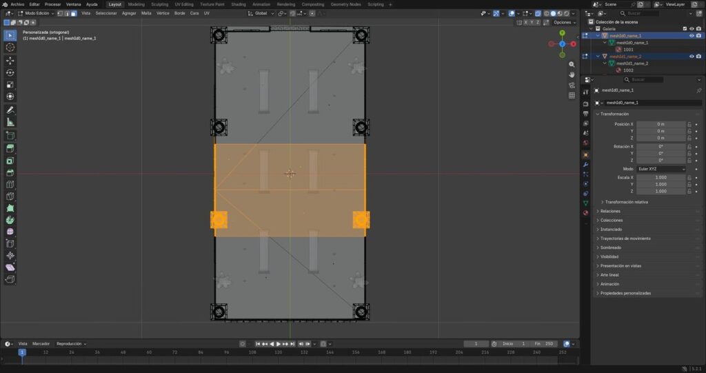 Galería de Sketchfab recortada en modo Edición de Blender