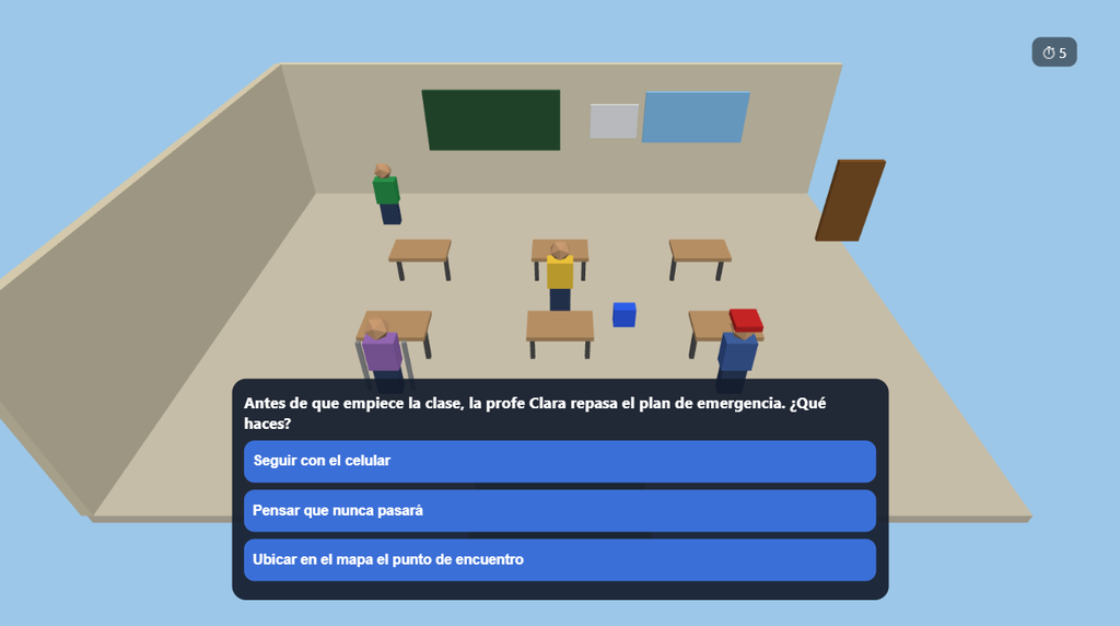 Salón de clases del videojuego serio Alerta Sísmica