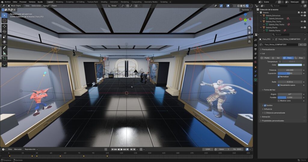 Focos instanciados con color azul en Blender