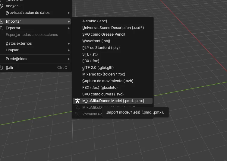 MMD en Blender: importación del modelo .pmx de Miku.