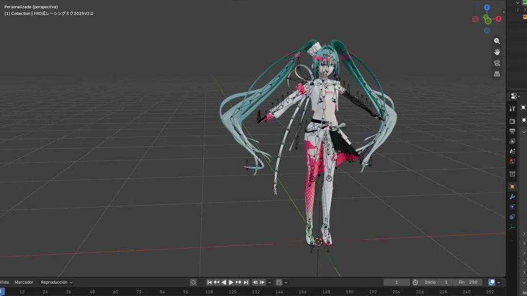 MMD en Blender: selección de modelo MMD importado en Blender.