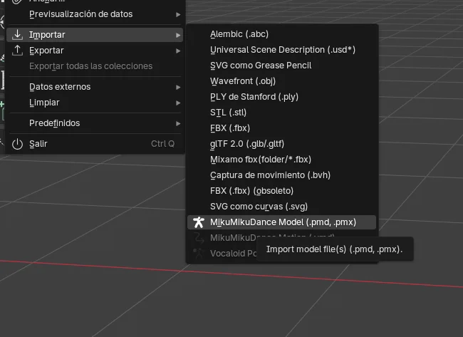 MMD en Blender: importación del modelo .pmx de Miku.