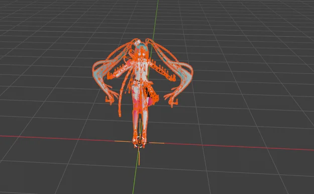 MMD en Blender: selección de modelo MMD para visualizar los huesos.